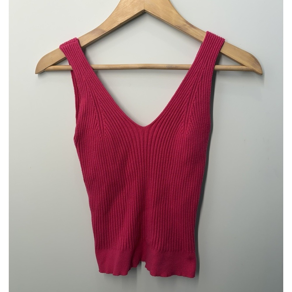 Ribbed V Neck Women's Crop Tank Top Size Large Pink La Miel